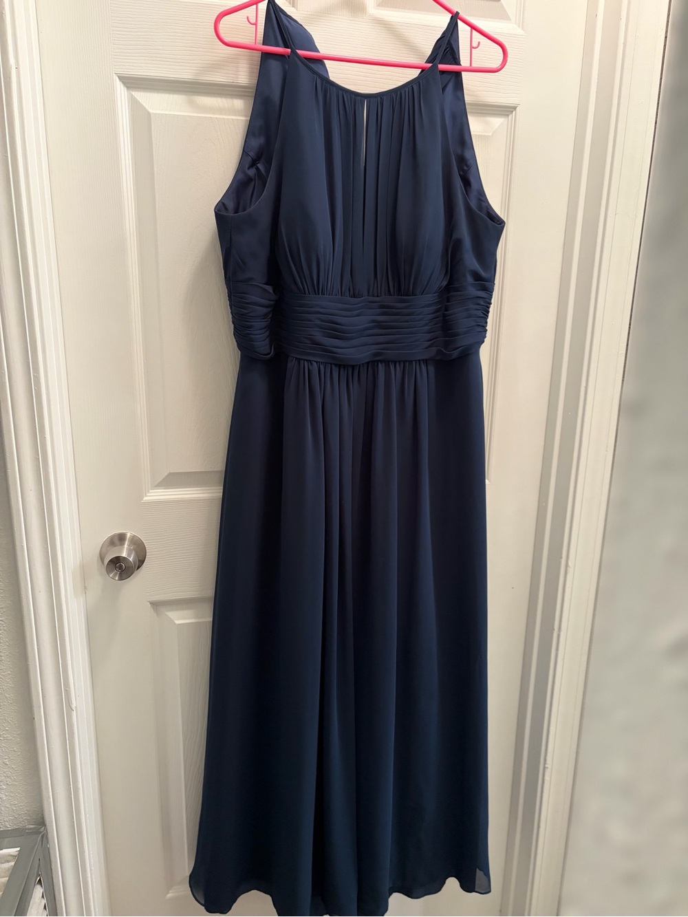 Azazie A16 Navy Blue Chiffon Maxi Bridesmaid Formal Dress Gown